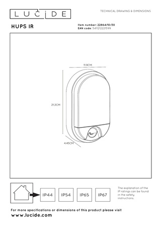 Lucide kinkiet zewnętrzny Hups LED 1x10W 3000K IP54 czujnik ruchu i zmierzchu czarny 22864/10/30