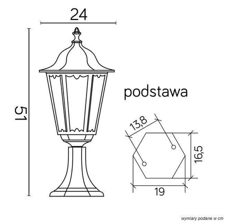 Su-ma lampa stojąca zewnętrzna Retro Classic E27 czarna/patyna 51cm IP43 K 4011/1