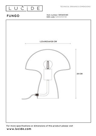 Lucide lampa stołowa Fungo 1xE27 dymiony szary 10514/01/65
