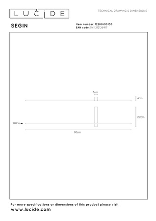 Lucide kinkiet Segin 90 cm LED 10W 2700K czarny 12200/90/30