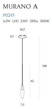 Maxlight lampa wisząca LED Murano A 3W 285lm 3000K chrom P0245