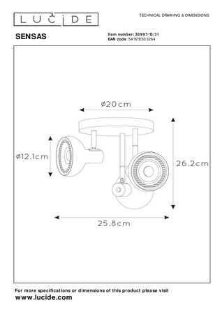 Lucide lampa sufitowa Sensas Ø 25,8 cm 3xES111 biała 30997/13/31