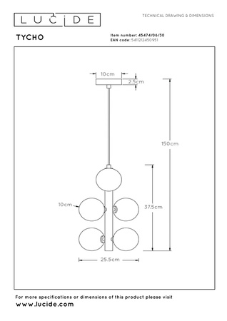 Lucide lampa wisząca Tycho 6xG9 / 28W czarna 45474/06/30