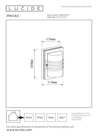 Lucide kinkiet zewnętrzny Privas 1xE27 IP44 biały 14826/01/31