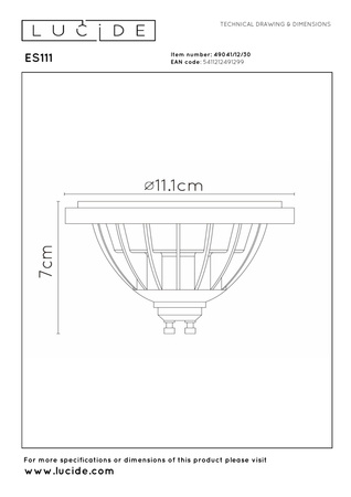 Lucide żarówka LED ES111 12W 820LM ściemnialna czarna 49041/12/30