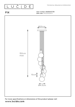 Lucide lampa wisząca Fix Multiple 7xE27 / 60W czarna 08408/07/30
