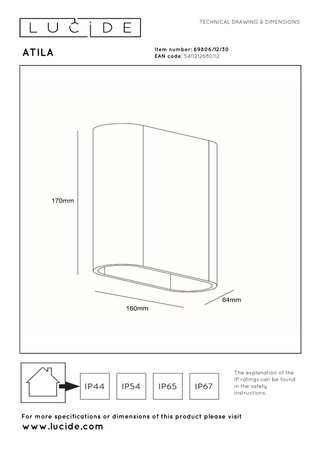Lucide kinkiet zewnętrzny Atila LED 5W 2700K IP54 czarny 69806/12/30