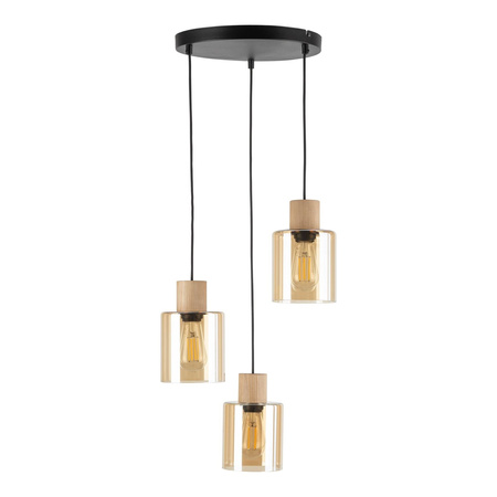 TK Lighting lampa wisząca Orson 3xE27 czarno/drewniana 5749