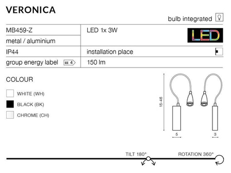 Azzardo kinkiet łazienkowy LED Veronica 3W 150lm 3000K chrom IP44 AZ1546