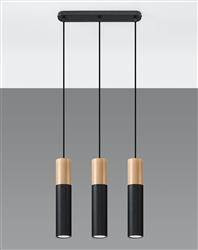 Sollux lampa wisząca Pablo 3 GU10 czarno/drewniana SL.0634