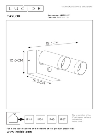 Lucide kinkiet Taylor 2xGU10/50W IP44 biały 09831/02/31