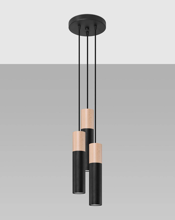 Sollux lampa wisząca Pablo 3xGU10 czarno/drewniana SL.1014