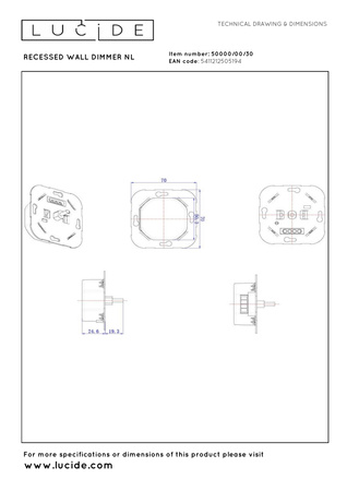 Lucide ściemniacz Recessed Wall Dimmer 300 Watt 230V czarny 50000/00/30