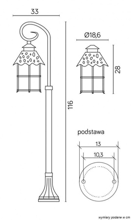 Su-ma lampa stojąca zewnętrzna Toledo E27 czarna/patyna 116cm IP23 K 5002/2/R