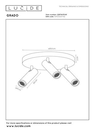 Lucide lampa sufitowa Grado Ø 25 cm 3xGU10 (MR11) 40W taupe 22974/13/41