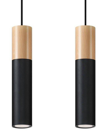 Sollux lampa wisząca Pablo 2 2xGU10 czarno/drewniana SL.0633