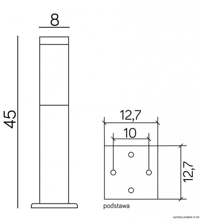 Su-ma lampa stojąca zewnętrzna Inox Kwadratowa Black E27 czarna 45cm IP44 SS802-450 BL