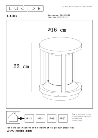 Lucide lampa stojąca zewnętrzna Cadix 22cm E27/60W czarna 15804/22/30