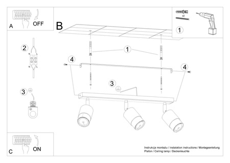 Sollux plafon (reflektorki) Nero 3 3xGU10 czarny/chrom SL.1066