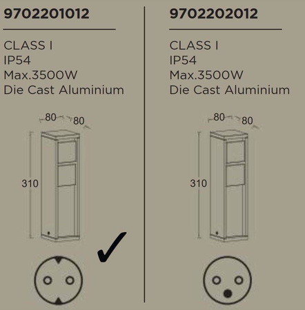 Lutec słupek zewnętrzny zasilający Mains IP54 2xgniazdo 9702201012