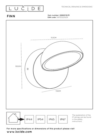 Lucide kinkiet zewnętrzny Finn LED 1x12W 3000K IP54 biały 22865/12/31