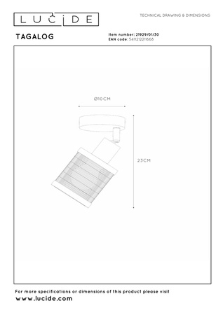 Lucide lampa sufitowa Tagalog 1xE27 czarna 21929/01/30