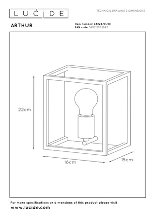 Lucide kinkiet Arthur E27 40W czarny 08224/01/30