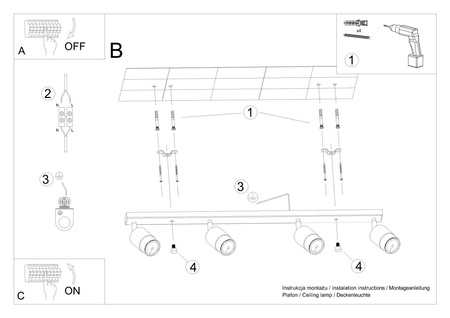 Sollux plafon (reflektorki) Nero 4 4xGU10 czarno/złoty SL.1072