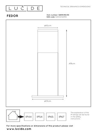 Lucide lampa stojąca zewnętrzna Fedor E27/40W H49,5cm czarna 14899/50/30