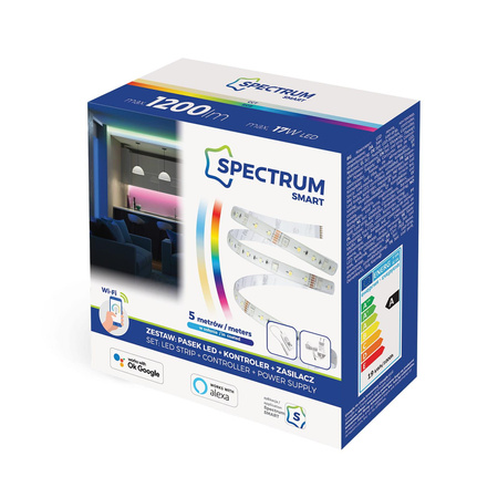 Spectrum SMART pasek LED 17W 1200lm 3000/6500K RGB 5m (kontroler, zasilacz, WiFi, Bluetooth) ściemnialna WOJ+14493