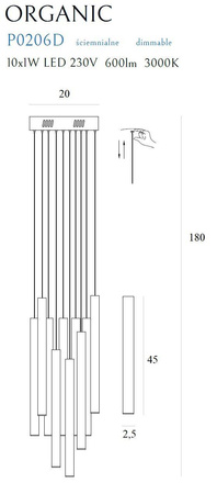 Maxlight lampa wisząca LED Organic I 10x(1W 60lm 3000K) 10W 600lm ściemnialna chrom Ø20cm P0206D