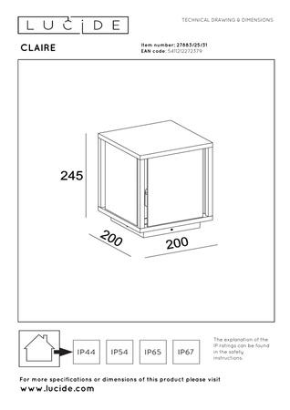 Lucide lampa stojąca zewnętrzna Claire 1xE27 IP54 biała 27883/25/31