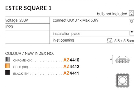 Azzardo plafon Ester S 1 GU10 czarno/kryształowa AZ4411