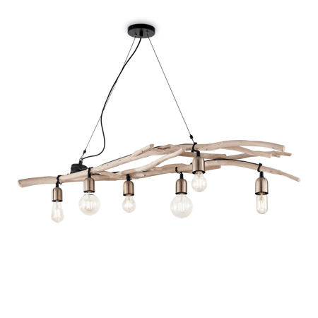 Ideal Lux żyrandol / lampa wisząca Driftwood 6xE27 drewniana 180922